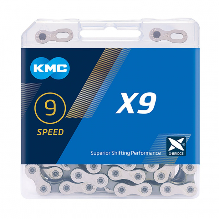 Lant KMC X9 Silver/Grey, 114 zale, za rapida, compatibil 9 viteze, argintiu/gri [2]