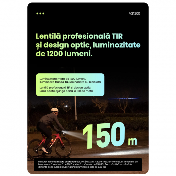 Lumina fata iGPSPORT Smart Front Light VS1200 cu prindere M82 1200 lumeni, negru [11]
