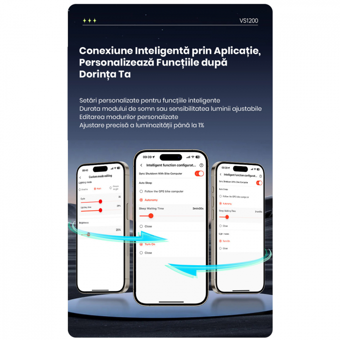 Lumina fata iGPSPORT Smart Front Light VS1200 cu prindere M82 1200 lumeni, negru [16]