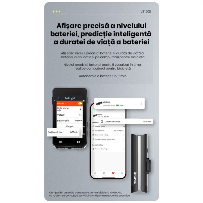 Lumina fata iGPSPORT Smart Front Light VS1200 cu prindere M82 1200 lumeni, negru [13]