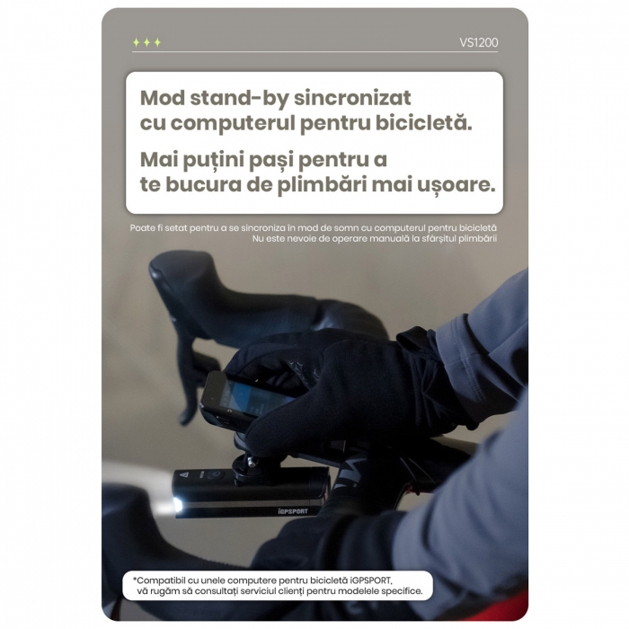 Lumina fata iGPSPORT Smart Front Light VS1200 cu prindere M82 1200 lumeni, negru [14]