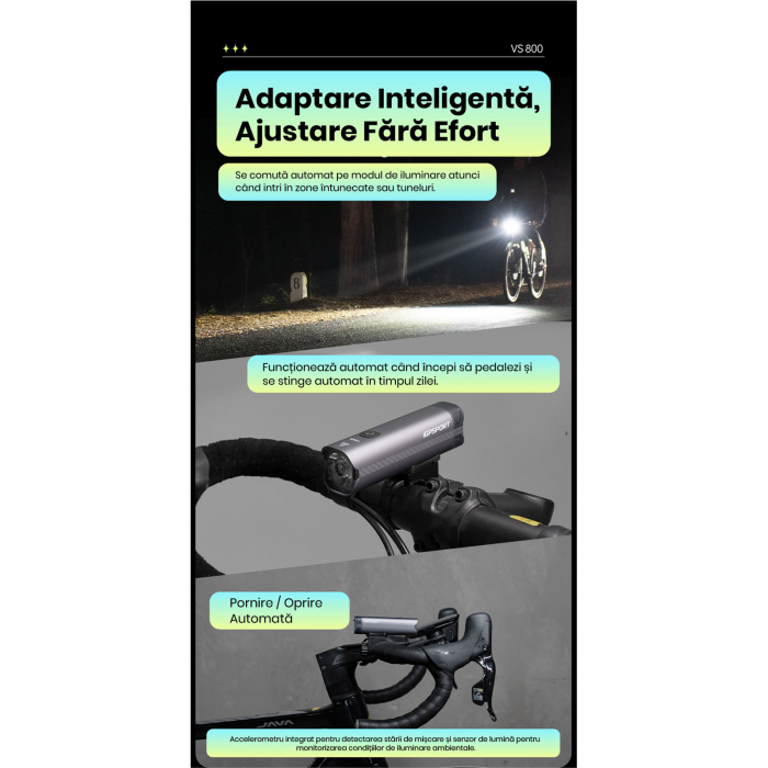 Lumina fata iGPSPORT Smart Front Light VS800, 800 lumeni, gri [18]