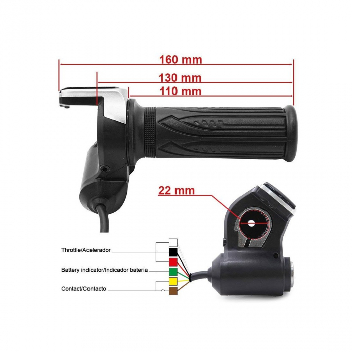 Maneta acceleratie pentru trotinete cu indicator 48V, cheie si conector SM [2]
