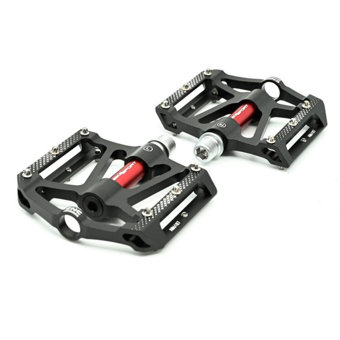 Pedale BIKESPORT West Biking KP137, aluminiu CNC, negru/rosu [3]