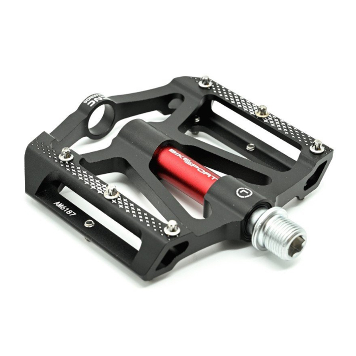 Pedale BIKESPORT West Biking KP137, aluminiu CNC, negru/rosu [2]