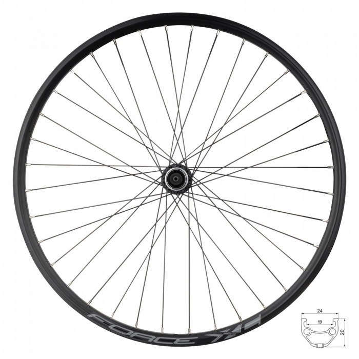 Roata fata 26"x36H FORCE XC Disc (559x19), aluminiu dubla, profil frane disc, neagra [1]