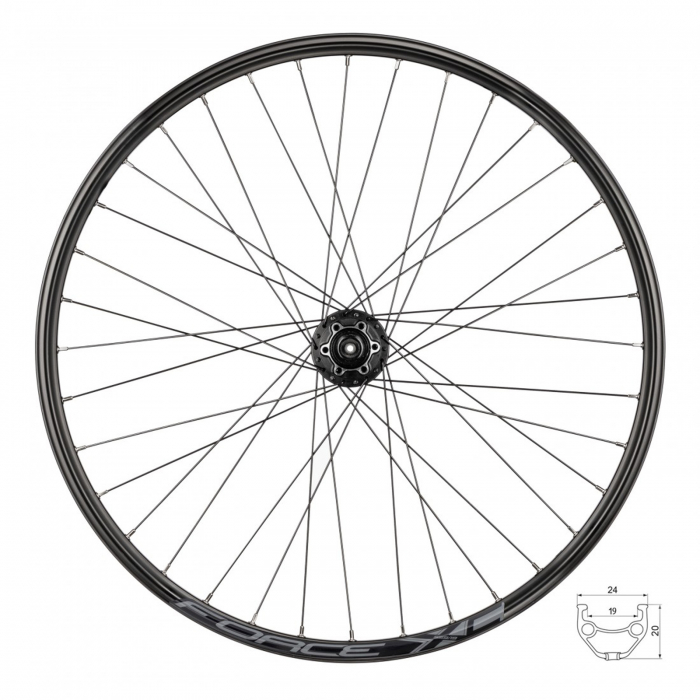 Roata spate 26"x36H FORCE XC Disc (559x19), aluminiu dubla, profil frane disc, neagra [1]