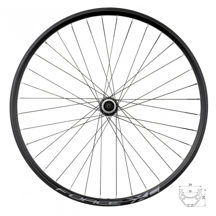 Roata spate 26"x36H FORCE XC Disc (559x19), aluminiu dubla, profil frane disc, neagra [1]