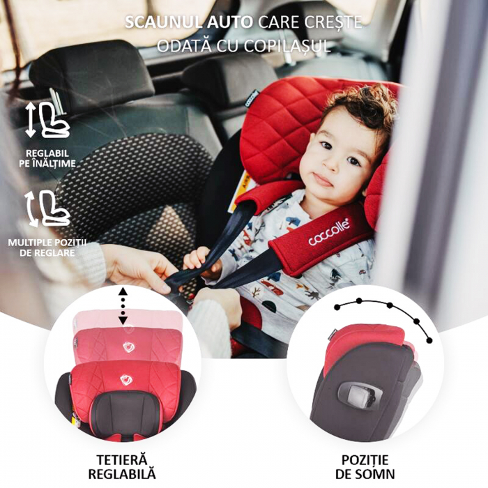 Scaun auto iSize 40-150 cm COCCOLLE Vigo Poppy red+COCCOLLE oglinda auto rear-facing [15]