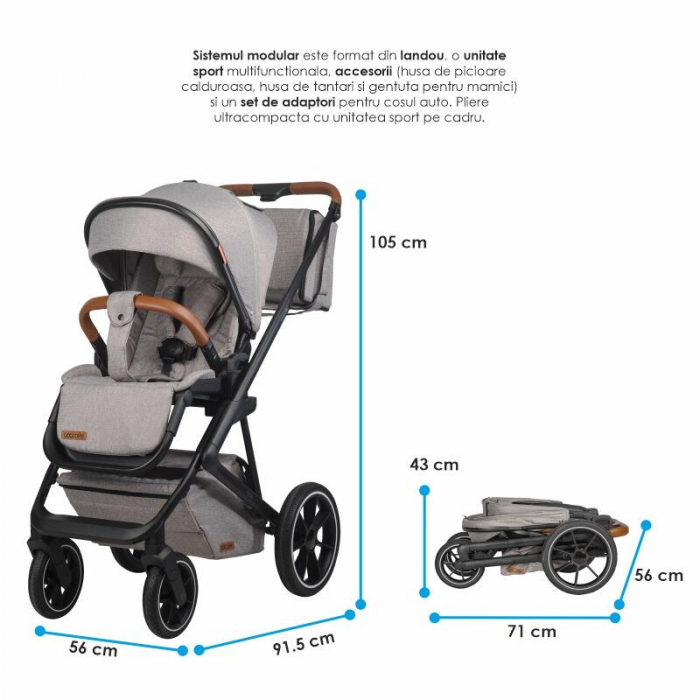 Sistem modular 3in1 Coccolle Nessia Lunar rock + Scoica auto Coccolle Knox Anthracite [32]