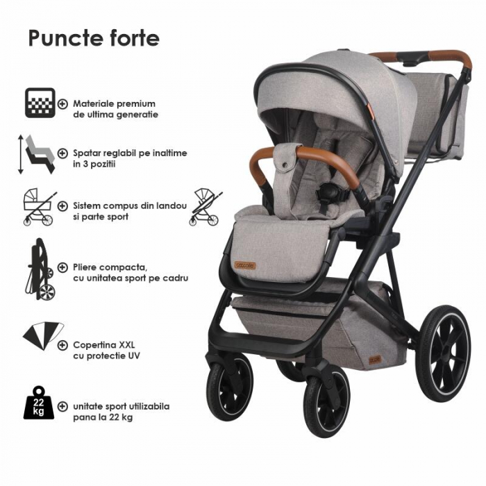 Sistem modular 3in1 Coccolle Nessia Lunar rock + Scoica auto Coccolle Knox Anthracite [31]