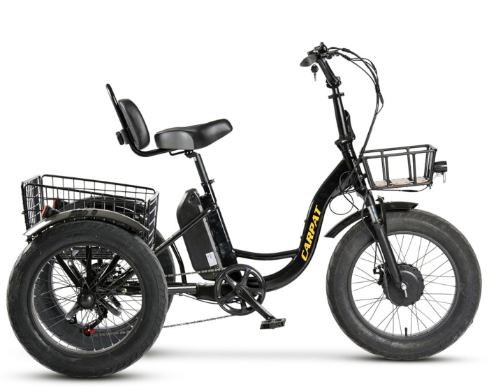 Tricicleta electrica 20" CARPAT E-Senior 20561E, cadru otel 16", frane disc/tambur, 7 viteze, autonomie 40-60 km, negru/galben [2]