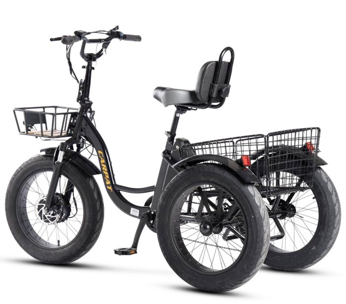 Tricicleta electrica 20" CARPAT E-Senior 20561E, cadru otel 16", frane disc/tambur, 7 viteze, autonomie 40-60 km, negru/galben [3]