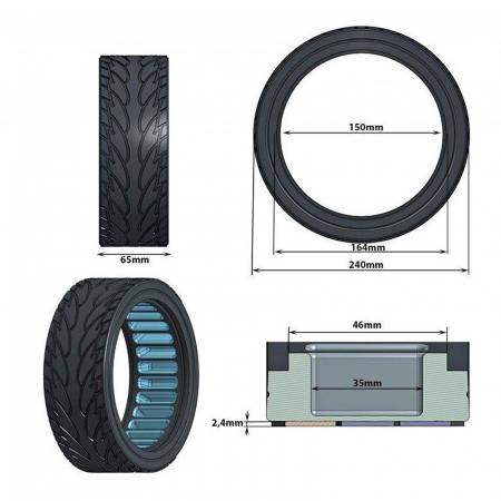 Anvelopa solida ultra-usoara 10"x2.5 pentru jante 34 mm, negru/albastru [4]