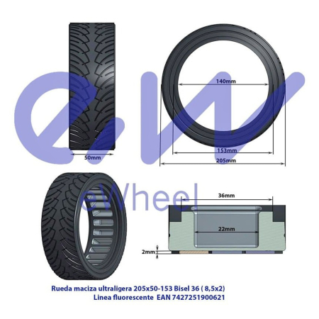 Anvelopa trotineta 8.5"x2.0 FIVESTARS UltraLight, rigida, negru/rosu [3]