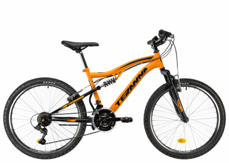 24" (varsta peste 10 ani) - Bicicleta 24" MTB-FS DHS Terrana 2445, cadru otel 15.5", frane V-Brake, 18 viteze, negru/rosu