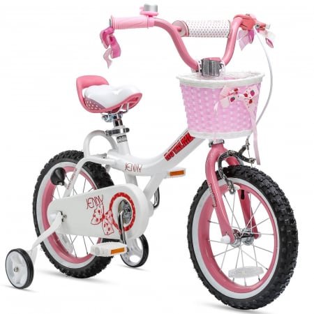 14" (varsta 3-5 ani) - Bicicleta copii 14" ROYAL BABY  Jenny, alb/roz, varsta 3-5 ani