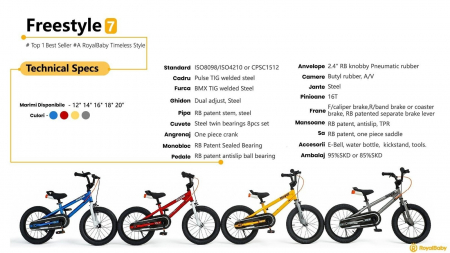 Bicicleta copii 16" ROYAL BABY Freestyle 7.0 NF, rosu, varsta 4-6 ani [7]
