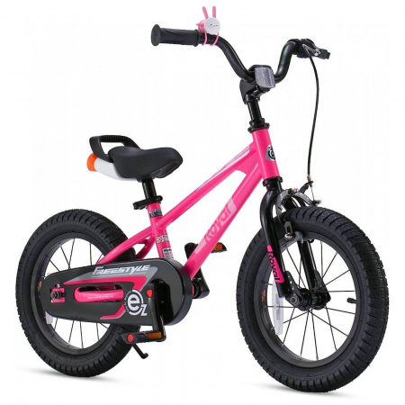 BICICLETE - Bicicleta copii 16" ROYAL BABY Freestyle EZ, pedalier detasabil/suport picioare, negru/galben, varsta 4-6 ani