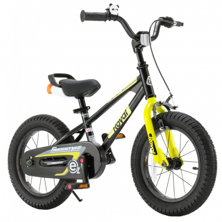 16" (varsta 4-6 ani) - Bicicleta copii 16" ROYAL BABY Freestyle EZ, pedalier detasabil/suport picioare, negru/galben, varsta 4-6 ani