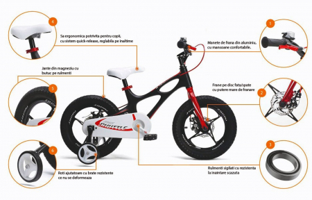 Bicicleta copii 18" ROYAL BABY Space Shuttle, cadru si roti magneziu, alb, varsta 5-7 ani [7]