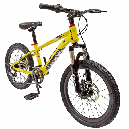 Bicicleta copii 20" BR Inspire, cadru otel 12", manete revoshift, frane disc, 7 viteze, galben/negru, varsta 7-10 ani [1]