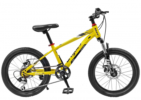 20" (varsta 7-10 ani) - Bicicleta copii 20" BR Inspire, cadru otel 12", manete revoshift, frane disc, 7 viteze, galben/negru, varsta 7-10 ani
