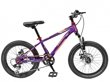 20" (varsta 7-10 ani) - Bicicleta copii 20" BR Inspire, cadru otel 12", manete revoshift, frane disc, 7 viteze, violet/roz, varsta 7-10 ani