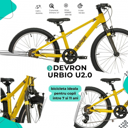 Bicicleta copii 20" DEVRON Urbio U2.0 SuperLight, cadru aluminiu, manete revoshift, frane V-Brake, 7 viteze [9]