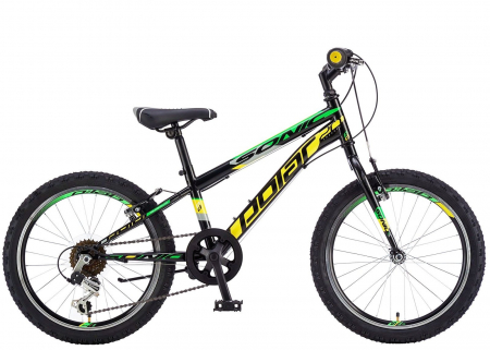 20" (varsta 7-10 ani) - Bicicleta copii 20" POLAR Sonic 20, cadru otel, frane V-Brake, 6 viteze, verde/portocaliu, varsta 7-10 ani