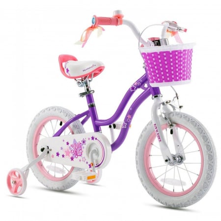 14" (varsta 3-5 ani) - Bicicleta copii 14" ROYAL BABY Star Girl, mov, varsta 3-5 ani