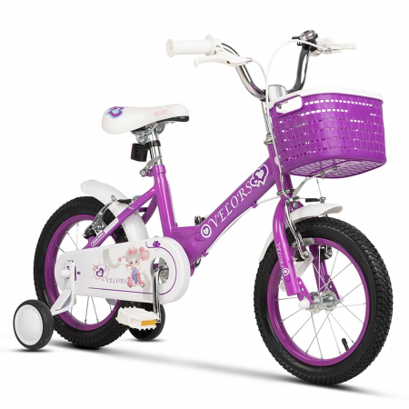 14" (varsta 3-5 ani) - Bicicleta copii 14" VELORS Girl V1402, mov, varsta 3-5 ani
