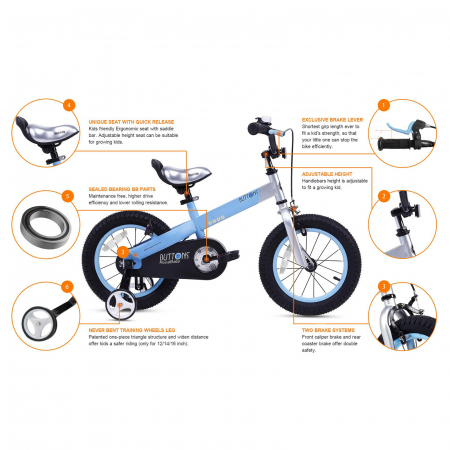 Bicicleta copii 16" ROYAL BABY Buttons, albastru, varsta 4-6 ani [7]