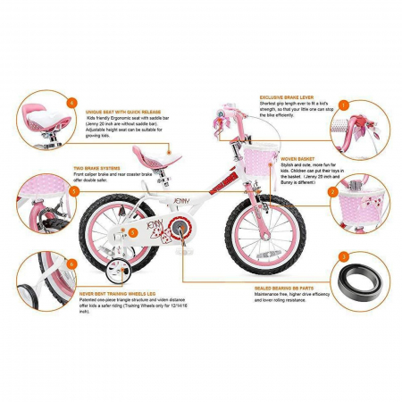 Bicicleta copii 18" ROYAL BABY  Jenny, alb/roz, varsta 5-7 ani [8]