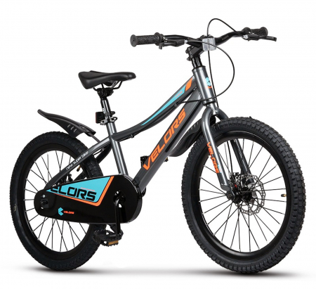 20" (varsta 7-10 ani) - Bicicleta copii 20" VELORS 20345, frane disc, single speed, gri/portocaliu, varsta 7-10 ani