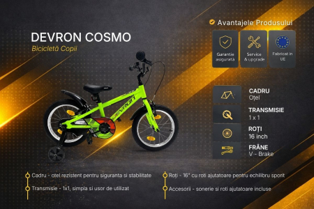Bicicleta Copii Devron Cosmo - 16 Inch, Verde [4]