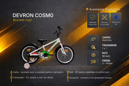 Bicicleta Copii Devron Cosmo - 18 Inch, Argintiu [2]