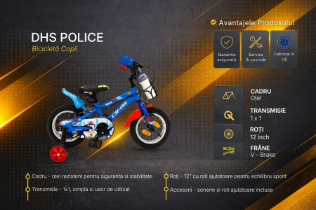 Bicicleta Copii DHS Police - 12 Inch, Albastru [4]