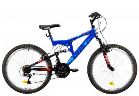 24" (varsta peste 10 ani) - Bicicleta 24" MTB-FS DHS Terrana 2441, cadru otel 16.5", frane V-Brake, 18 viteze, albastru