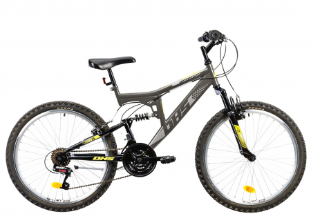 24" (varsta peste 10 ani) - Bicicleta 24" MTB-FS DHS Terrana 2441, cadru otel 16.5", frane V-Brake, 18 viteze, gri