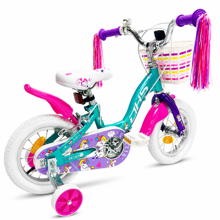 Bicicleta Copii DHS Unicorn - 12 Inch, Albastru/Roz [2]