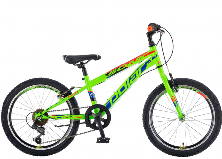 20" (varsta 7-10 ani) - Bicicleta copii 20" POLAR Sonic 20, cadru otel, frane V-Brake, 6 viteze, verde/portocaliu, varsta 7-10 ani