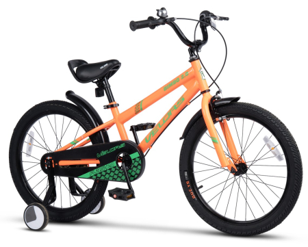 Import - Bicicleta Copii Velors V2007B 20" Culoare Portocaliu/Verde cu Roti Ajutatoare