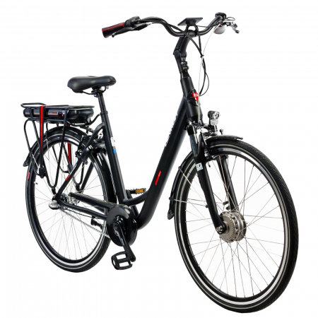 BICICLETE ELECTRICE - Bicicleta electrica City 28" DEVRON 28124, cadru aluminiu 21", frane V-Brake, 3 viteze in butuc, negru