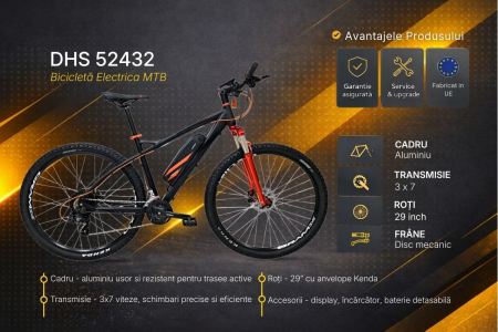 Bicicleta electrica MTB DHS 52432 - 29 inch, L, Negru [2]