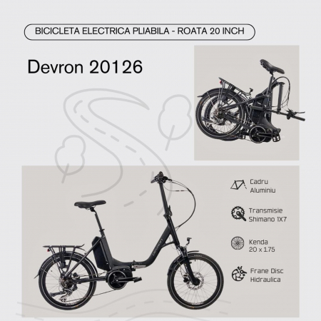 Bicicleta electrica pliabila 20" DEVRON 20126, cadru aluminiu, manete secventiale, frane hidraulice, 7 viteze [6]