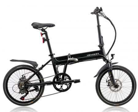BICICLETE ELECTRICE - Bicicleta electrica pliabila 20" DEVRON 20201, cadru aluminiu, index, frane disc, 7 viteze, negru