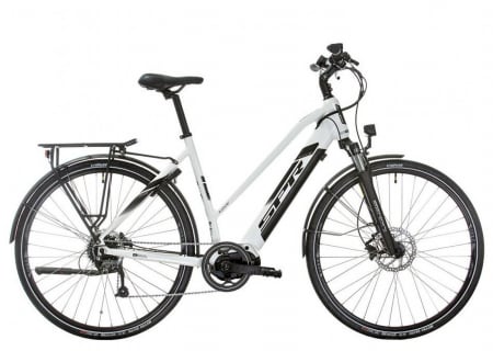BICICLETE ELECTRICE - Bicicleta electrica City 28" SPRINT E-Trekking Faster Plus Lady, cadru aluminiu 21", manete secventiale, frane hidraulice, 9 viteze, alb lucios