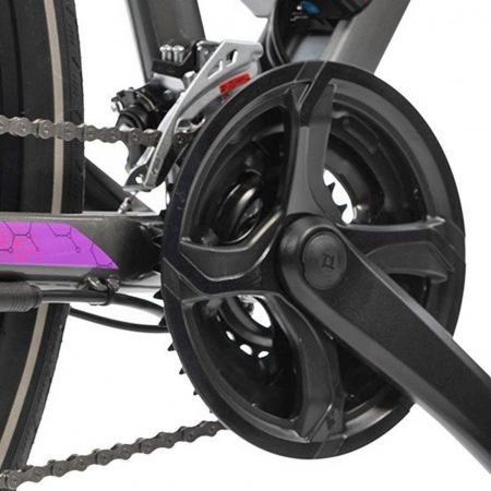 Bicicleta electrica Urban 28" AFISPORT C1.7 Lady, cadru aluminiu 18", manete secventiale, frane hidraulice, 24 viteze, gri/mov [6]