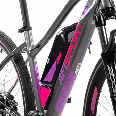 Bicicleta electrica Urban 28" AFISPORT C1.7 Lady, cadru aluminiu 18", manete secventiale, frane hidraulice, 24 viteze, gri/mov [9]